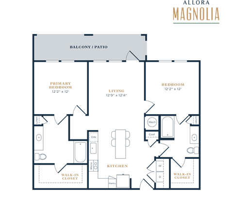 Floor plan for 2 beds, 2 baths, 1131 sqft